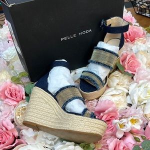 New In Box Pella Moda Indigo Denim Wedges Size 7